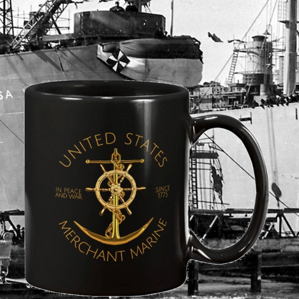 USMM Wheel and Anchor Black 11oz Ceramic Mug
