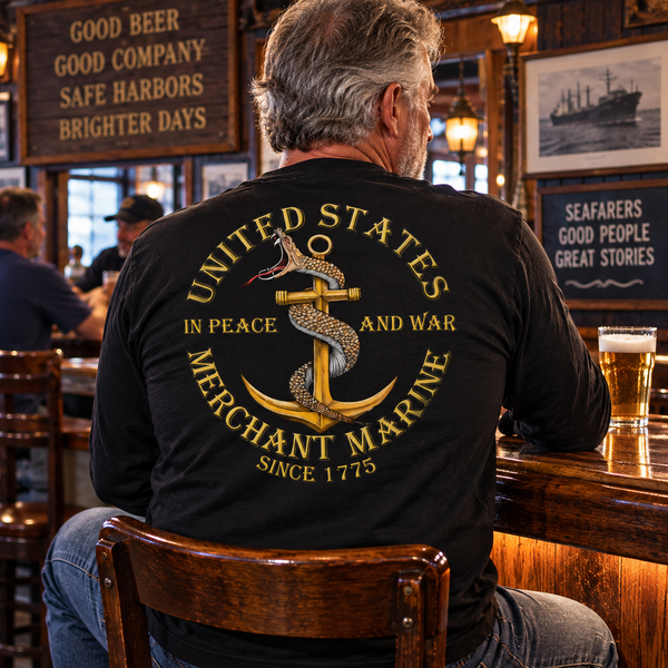 Seadawg  Anchor Tee with USMM Emblem on front  - Gildan Long Sleeve T-Shirt