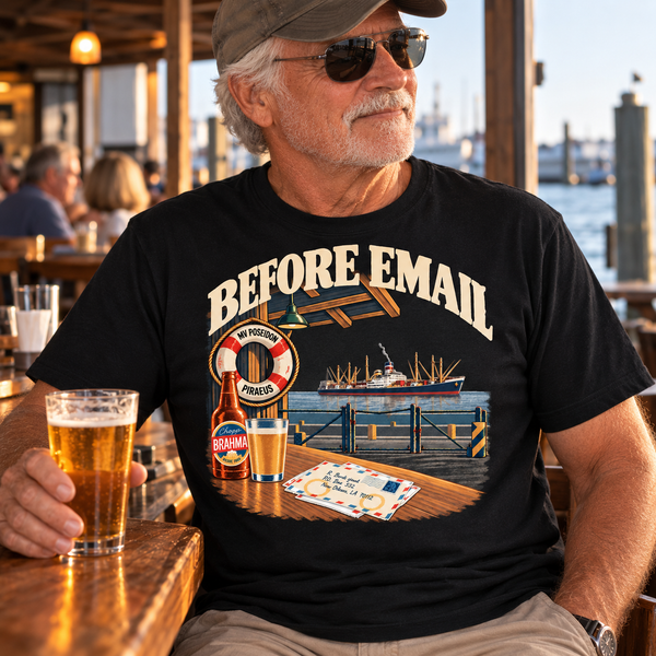 Before Email nostalgic merchant mariner T-shirt with ship and letter from home
