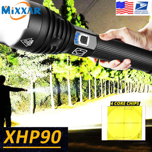 EZK20 Dropshipping XHP90 LED Flashlight Zoom USB Rechargeable Power Display Powerful Torch 18650 26650 Handheld Light