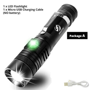 Ultra Bright LED Flashlight With XP-L V6 LED lamp beads Waterproof Torch Zoomable 4 lighting modes Multi-function USB charging