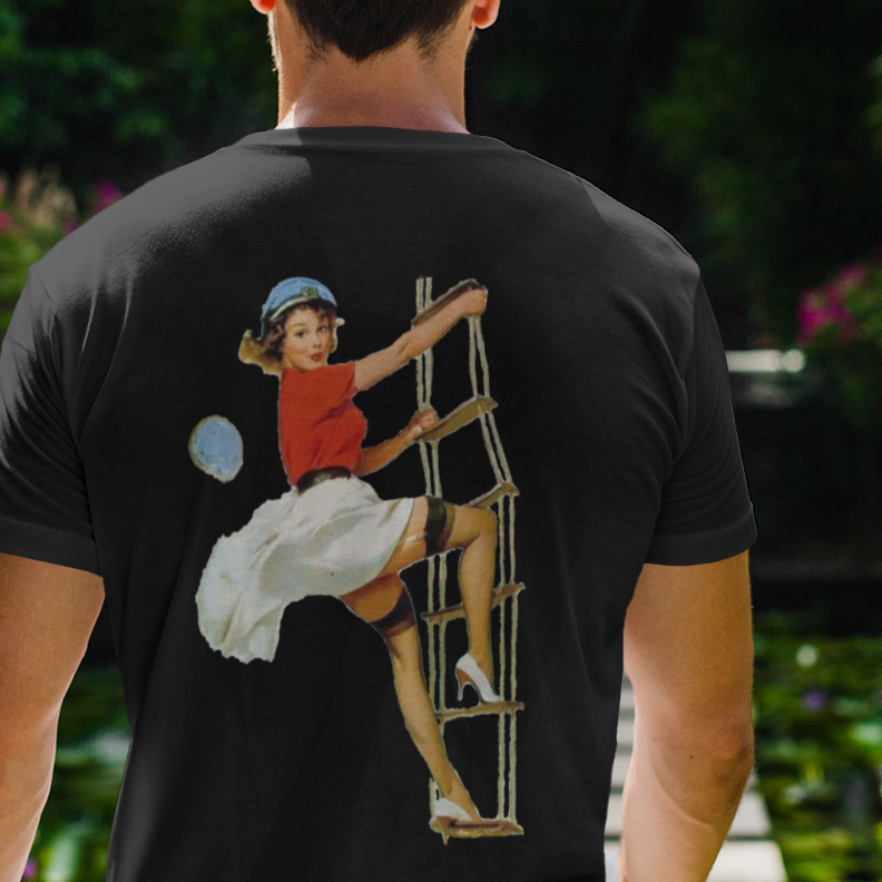 Woman in heels climbing pilot ladder T-Shirt